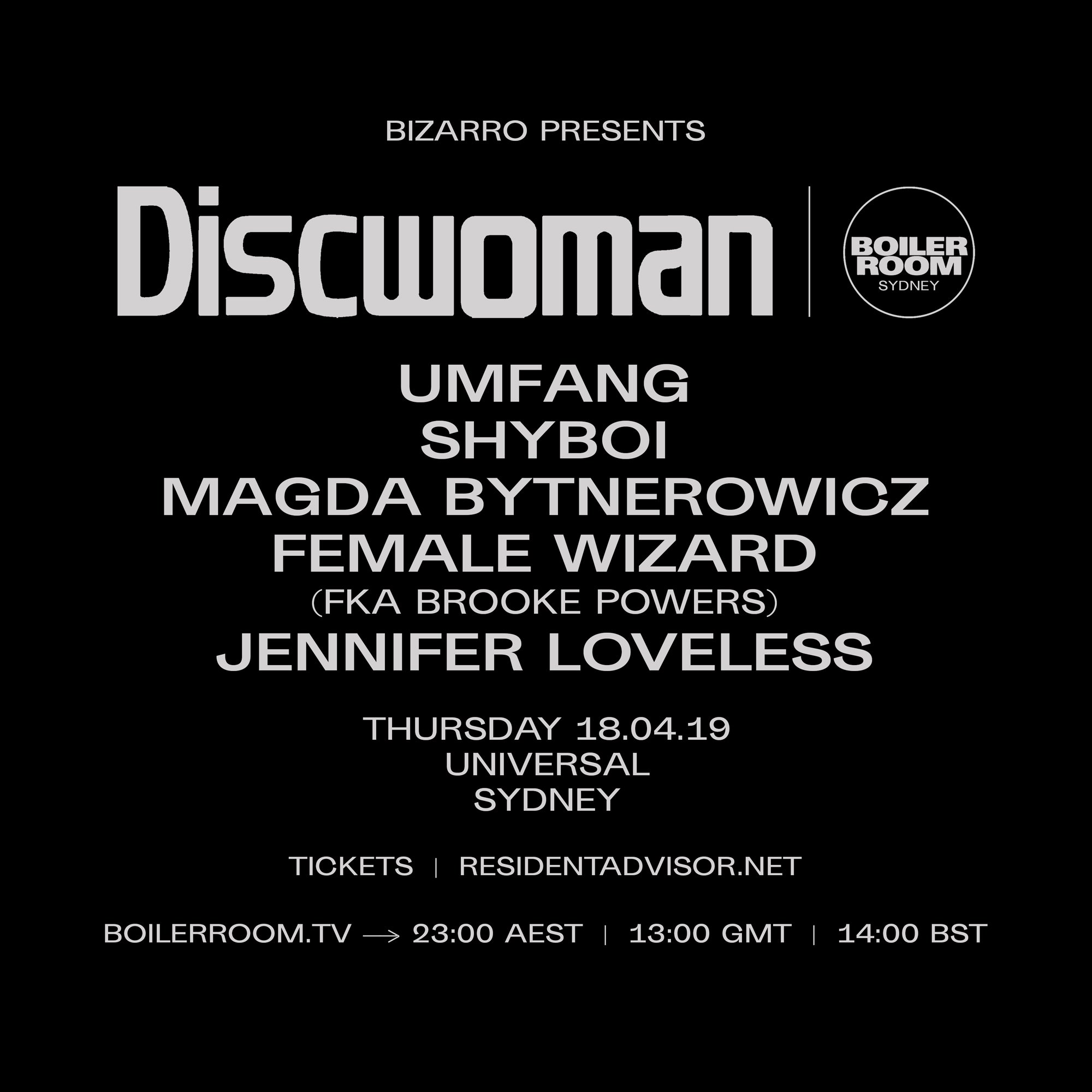 Boiler Room Sydney: Discwoman flyer