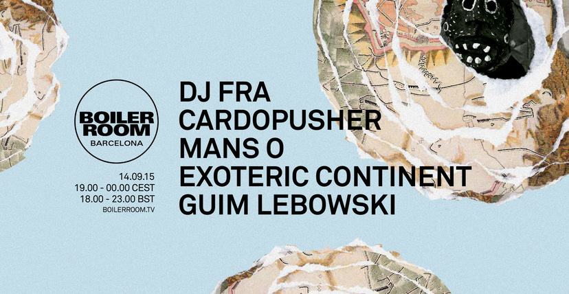 Flyer for event Barcelona: DJ Fra, Cardopusher, Mans O, Exoteric Continent, Guim Lebowski.